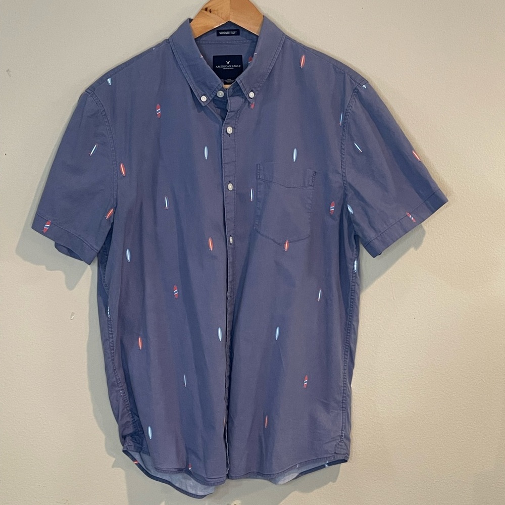 American Eagle surf board pattern button-up